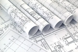 Plans d’exécution techniques enroulés et dessins détaillés de bâtiment – formation DTech Dessinateur Technicien BTP
